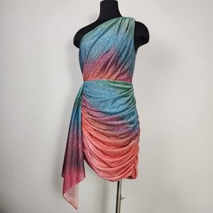 PATBO Sunset lurex ombre one shoulder dress
